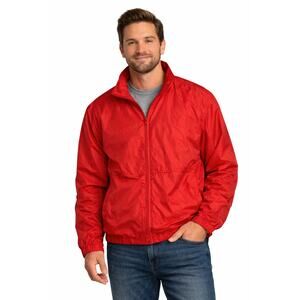 Eddie Bauer Men's XL Red Windbreaker Hiking Rain Winter Jacket Hidden Hood